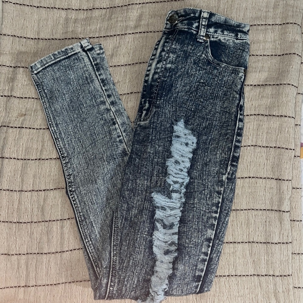 High Waisted Ripped Blue Jeans